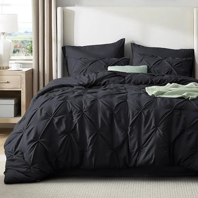 Casual Bedsure Oversized King Comforter Set Black – Bed in a Bag Bedding Set 7 Pieces GentleSoft™ Pintuck Bed Set Gift for Family Pinch Pleat Black Comforter with Sheets Pillowcases amp Shams Practical
