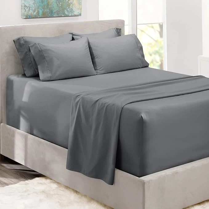 Functional Hearth amp Harbor Luxury Soft 6 Piece Bed Sheet Set Extra Deep Pocket Fitted Sheets Fits Mattress up to 21 quot Double Brushed Bedding Sheets amp Pillowcases Cal King Frost Gray Advanced