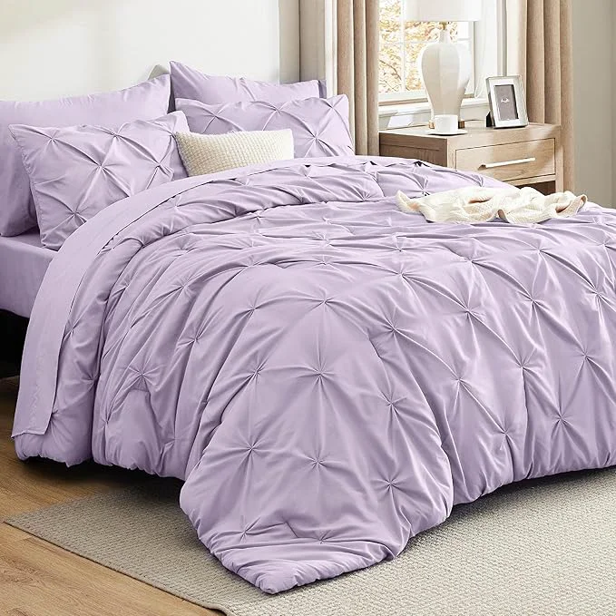 Unique Bedsure Full Comforter Set Light Purple – Bed in a Bag Full Size Bedding Set 7 Pieces GentleSoft™ Pintuck Bed Set Gift for Family Pinch Pleat All Season Comforter with Sheets Pillowcases amp Shams Powerful