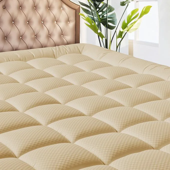 Contemporary MATBEBY Queen Size Mattress Pad – Cooling Breathable Mattress Topper Quilted Fitted Mattress Protector Pillow Top Mattress Cover with 8-21 quot Deep Pocket Soft Machine Washable Beige 60×80 Inches Authentic