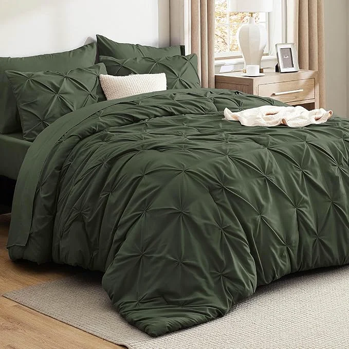Reliable Bedsure Oversized Queen Comforter Set Olive Green – Bed in a Bag Bedding Set 7 PCS GentleSoft™ Pintuck Bed Set Gift for Family Pinch Pleat All Season Comforter with Sheets Pillowcases amp Shams Eco-Friendly