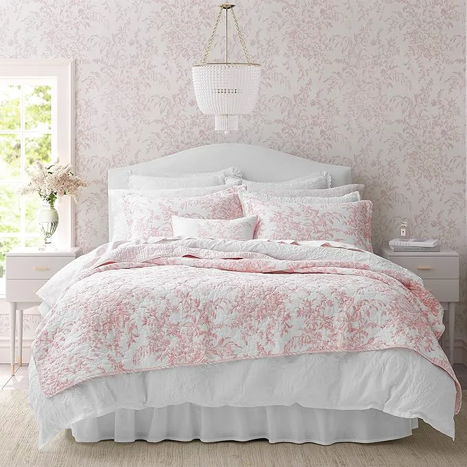 Specialty Laura Ashley – Twin Quilt Set Soft amp Reversible Cotton Floral Bedding with a Medium Weight Feel 2 Piece Bed Set with Matching Pillowcase Bedford Pink Next-Generation