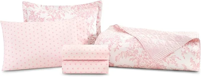 Quality Laura Ashley – Twin Size Bedding Bundle Reversible Quilt with Matching Pillowcases amp Cotton Percale Sheet Set Floral Bedding with a Crisp amp Cool Feel Pink Consistent