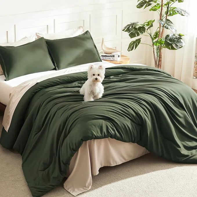 Flexible Litanika Oversized King Comforter 128×120 3 Pieces Olive Green Lightweight Solid Bedding Comforter Set All Season Fluffy Bed Set 1 Comforter amp 2 Pillowcases Eco-Friendly