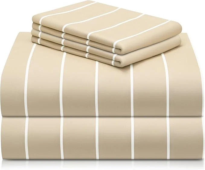 Responsible LuxClub 4 PC King Size Sheet Set Breathable Luxury Bed Sheets Deep Pockets 18 quot Wrinkle Cooling Machine Washable Hotel Bedding Striped Cream Verified