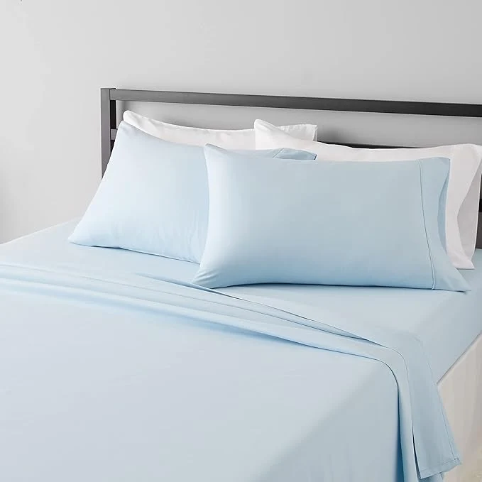 Proven Amazon Basics Breathable Ultra-Soft Wrinkle-Resistant Microfiber 4-Piece Bed Sheet Set with 14-Inch Deep Pockets Machine Washable Full Light Blue Solid Selected