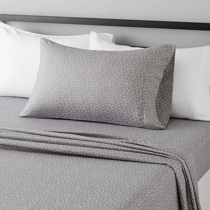 Quality Amazon Basics Lightweight Breathable Brushed Microfiber Wrinkle Resistant 3-Piece Bed Sheet Set with 14-Inch Deep Pockets Twin Gray Arrows Printed Contemporary