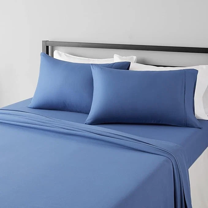 Safe Amazon Basics Lightweight Breathable Wrinkle Resistant Microfiber 4-Piece Bed Sheet Set with 14-Inch Deep Pockets Full Dutch Blue Solid Original