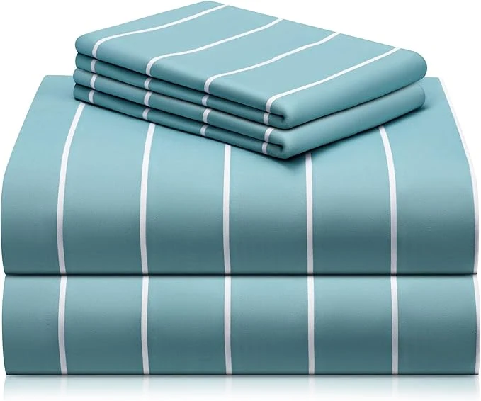 Fast LuxClub 4 PC King Size Sheet Set Breathable Luxury Bed Sheets Deep Pockets 18 quot Wrinkle Cooling Machine Washable Hotel Bedding Striped Light Blue Dependable