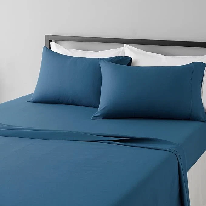 Authentic Amazon Basics Lightweight Breathable Ultra-Soft Brushed Microfiber 4-Piece Bed Sheet Set with 14-Inch Deep Pockets King Dark Teal Solid Elegant