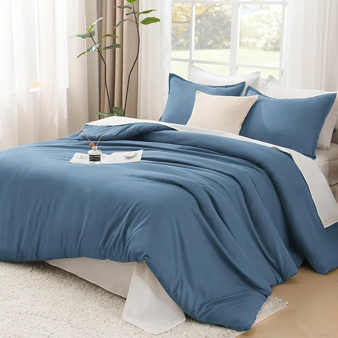 Easy-to-Use Litanika Comforters California King Size Ocean Blue 3 Pieces Lightweight Solid Bedding Set amp Collections All Season Fluffy Bed Set 104×96 Inches Comforter amp 2 Pillowcases Fine