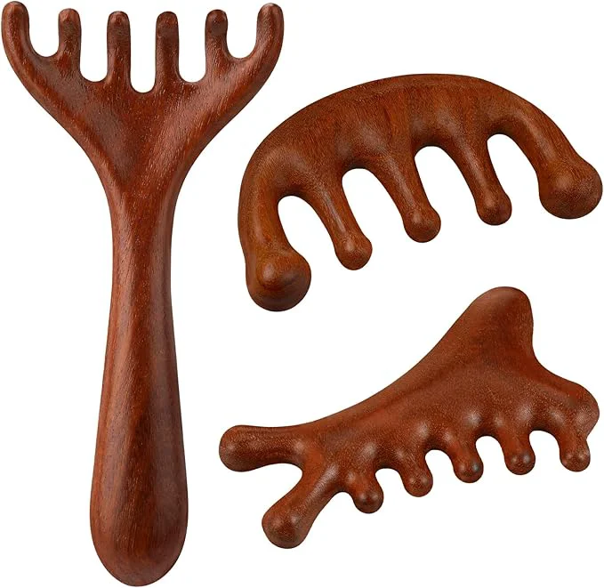 Fine ProSuites 3 Pack Scalp Massager Hair Growth Wooden Gua Sha Head Massage Tool Refined