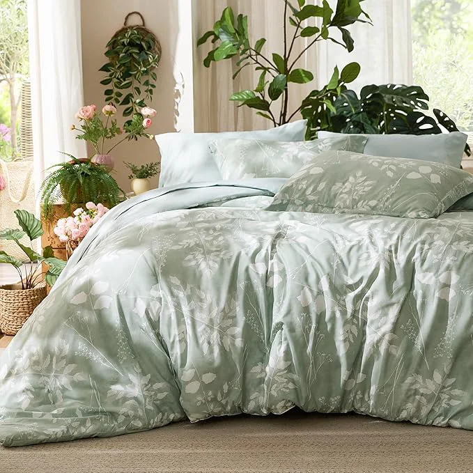 Classic Bedsure California King Comforter Set – 7 Pieces Floral Sage Green Bedding Sets Cal King Bed in a Bag with Botanical Flowers Comforter Sheets Pillowcases amp Shams Clean