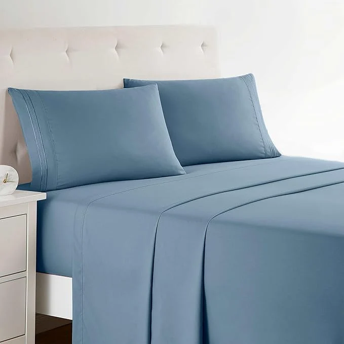 Environmentally Friendly Clara Clark Bed Sheets Premier 1800 Series Bed Sheet Set Deep Pocket Wrinkle Fade Stain Resistant Luxury Soft Bedding Sheets amp Pillowcases King Stone Blue Premium