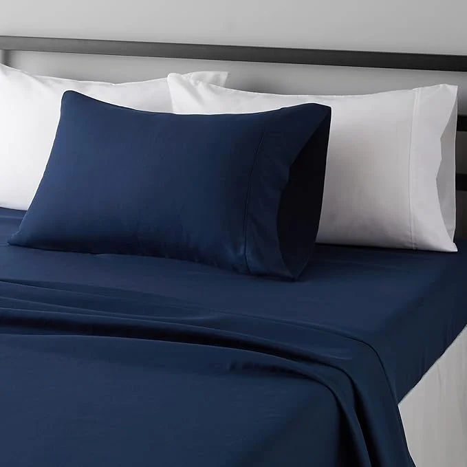 Original Design Amazon Basics Lightweight Super Soft Easy Care Wrinkle Microfiber 3 Piece Bed Sheet Set with 14-Inch Deep Pockets Twin Navy Blue Solid Kids Men amp Women Bedding Functional