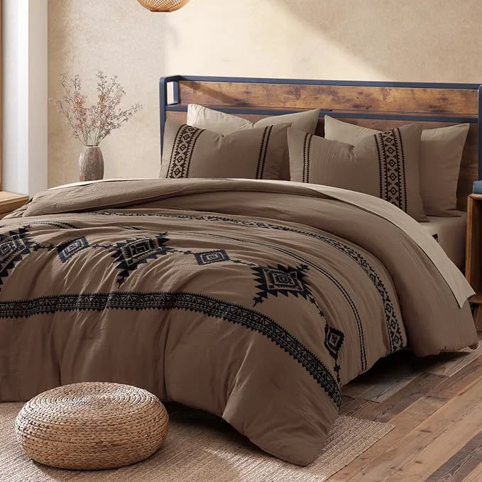 High-End MaiRêve Oversized Queen Comforter Set Brown Embroidery Western Bedding Set Boho 7 Pieces Farmhouse All-Season Bed in A Bag with Sheets Pillowcases amp Shams Powerful