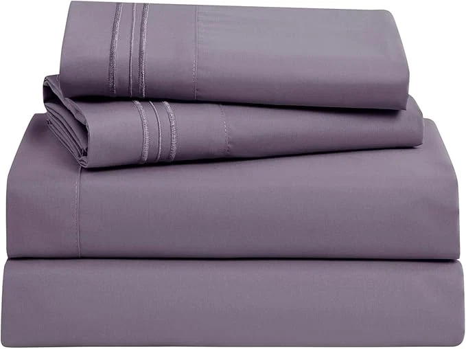 Clara Clark Bed Sheets Premier 1800 Series Bed Sheet Set Deep Pocket Wrinkle Fade Stain Resistant Luxury Soft Bedding Sheets amp Pillowcases California King Grayish Purple Smooth