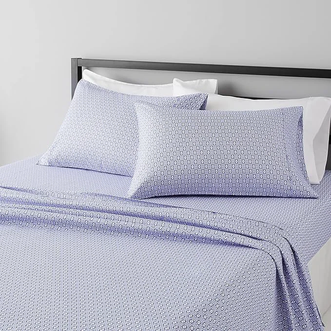 Stylish Amazon Basics Breathable Lightweight Super Soft Brushed Microfiber 4-Piece Bed Sheet Set Wrinkle Resistant With 14 quot Deep Pockets Queen Blue Damask Printed Original Design