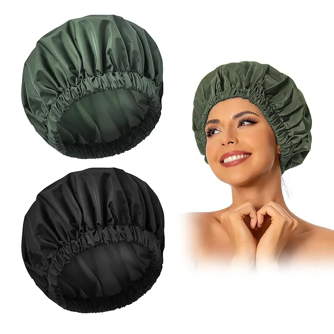 Solid Reusable Shower Cap for Women Large Waterproof Shower Bonnet Washable Elastic High-Quality