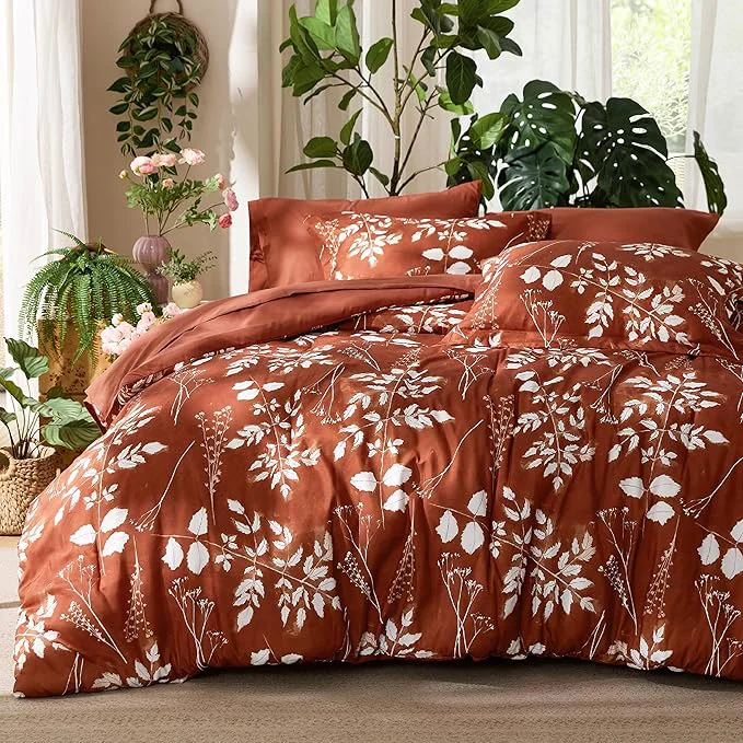 Enhanced Bedsure Queen Comforter Set – 7 Pieces Floral Terracotta Soft Bedding Sets Queen Bed in a Bag with Botanical Flowers Comforter Sheets Pillowcases amp Shams Fashionable