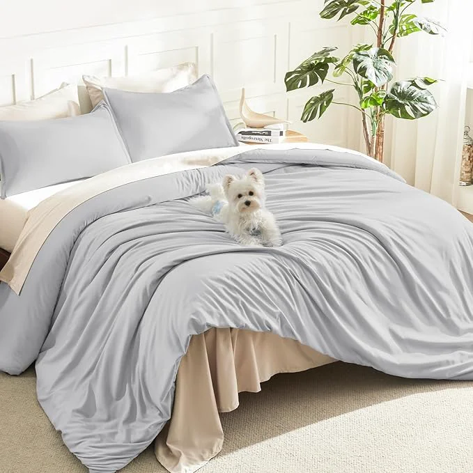 Breathable Litanika Comforters Light Grey Oversized King Size 3 Pieces Lightweight Solid Bedding Comforter Set All Season Fluffy Bed Set 120x98In Comforter amp 2 Pillowcases Minimalist