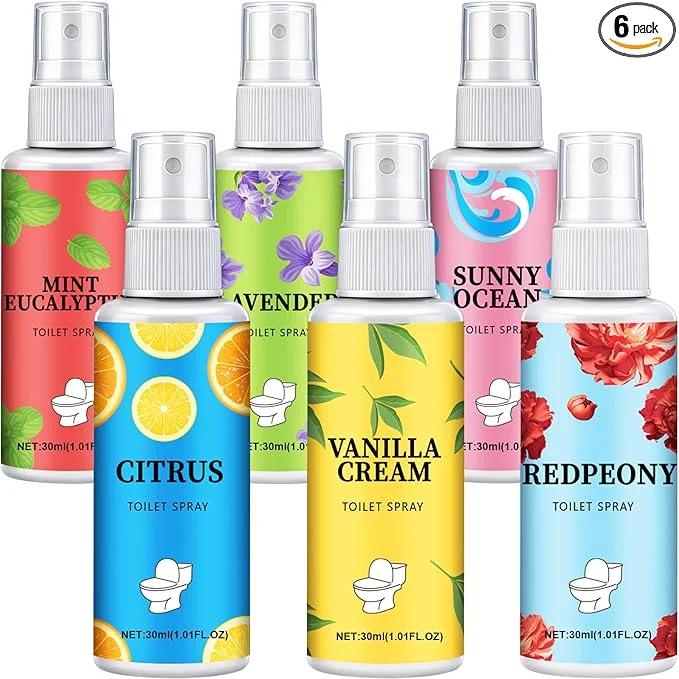 Authentic 6 Pack Toilet Spray 6-Scent Bathroom Spray Freshener Deodorizer Versatile