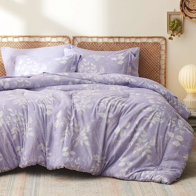 High-Performance Bedsure Twin Comforter Set – 5 Pieces Floral Lavender Soft Bedding Sets Twin Bed in a Bag with Botanical Flowers Comforter Sheets Pillowcase amp Sham Original