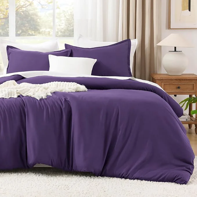High-End Litanika Dark Purple Comforter Set Queen Size 3 Pieces Lightweight Solid Bedding Comforter Set All Season Fluffy Bed Set 90x90In Comforter amp 2 Pillowcases Dependable