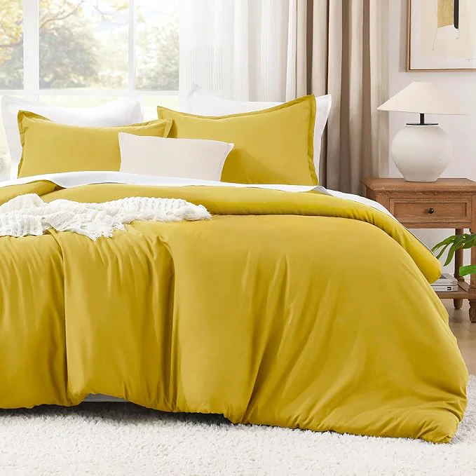 Trendy Litanika Mustard Yellow Comforter Set California King Size 3 Pieces Cal King Lightweight Solid Bedding Comforter Set All Season Fluffy Bed Set 104x96In Comforter amp 2 Pillowcases Casual