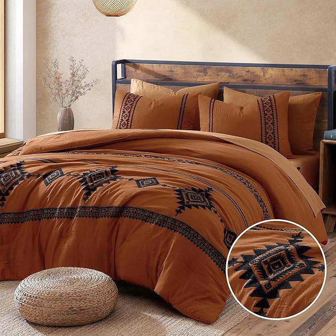 Advanced MaiRêve Embroidery Comforter Set Boho Farmhouse Western Bedding Set All Season Bed in A Bag Comforter Set with Sheets Pillowcases amp Shams Burnt Orange Oversized Queen 7 Pieces Powerful