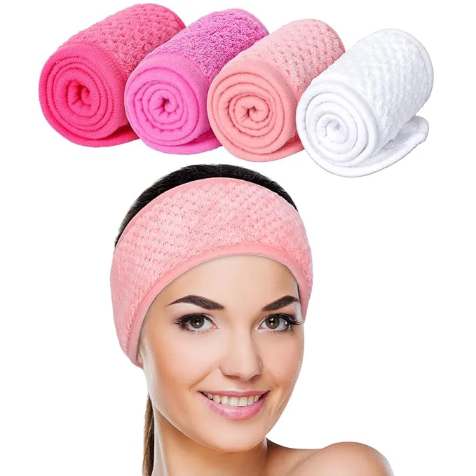 User-Friendly Whaline 4 Pack Spa Facial Headband Makeup Hair Wrap Adjustable Hair Band Soft Flexible