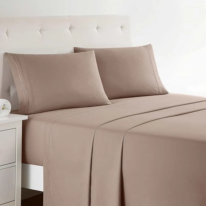 Exclusive Clara Clark Bed Sheets Premier 1800 Series 4 Piece Bed Sheet Set Deep Pocket Wrinkle Fade Stain Resistant Luxury Soft Bedding Sheets amp Pillowcases Twin Taupe Sand Fine