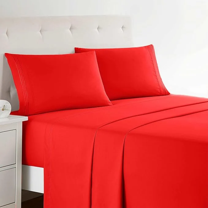 Quality Clara Clark California King Sheets Set Deep Pocket Bed Sheets for Cal King Size Bed – 4 Piece Bed Sheet Set Extra Soft Bedding Sheets amp Pillowcases Cal King Cherry Red Original