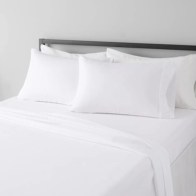 Smooth Amazon Basics Lightweight Super Soft Wrinkle- Breathable Microfiber 4-Piece Bed Sheet Set with 14-Inch Deep Pockets Full Bright White Solid Elegant