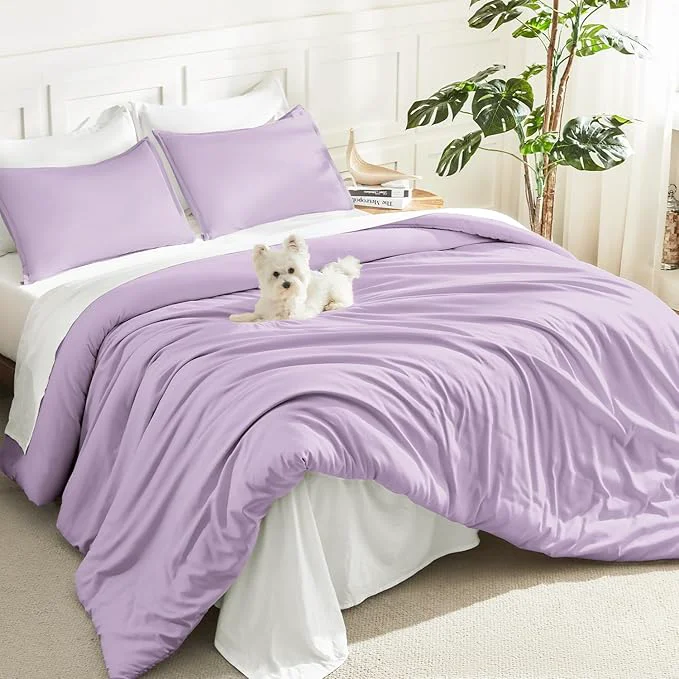 Excellent Litanika Lavender Purple Comforters Queen Size 3 Pieces Lightweight Solid Bedding Comforter Set All Season Fluffy Bed Set 90x90In Comforter amp 2 Pillowcases Crafted