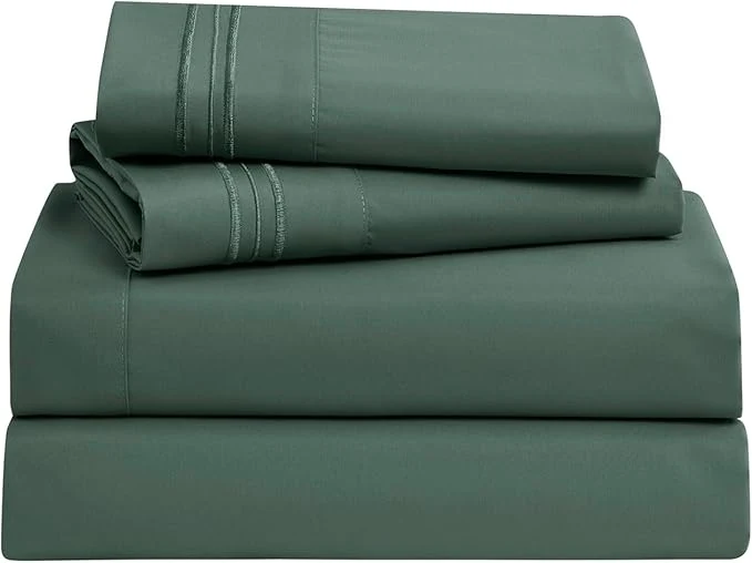 Organic Clara Clark Bed Sheets Premier 1800 Series Bed Sheet Set Deep Pocket Wrinkle Fade Stain Resistant Luxury Soft Bedding Sheets amp Pillowcases Full Forest Green Traditional