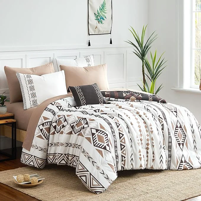 Durable Geniospin Oversized Queen Comforter Set – 7 Pieces Reversible Bedding Set Boho Bed in A Bag Lightweight Soft Aztec Bedding All Season Bed Comforter Set with Sheets Pillowcases amp Shams Verified