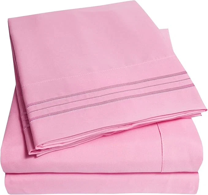 Proven 1500 Supreme Collection Twin Sheet Sets Pink – 3 Piece Bed Sheets and Pillowcase Set for Twin Mattress – Extra Soft Elastic Corner Straps Deep Pocket Sheets Twin Pink Stylish