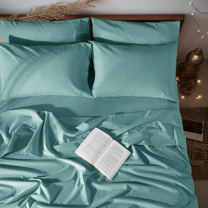Durable LBRO2M Pure Linen Sheet Set Deep Pocket Up to 16 quot Bed Sheets Sets Natural Flax Beddings Soft Breathable Comfortable for All Seasons 6 Pcs Sheet Set Full Size Aqua Practical