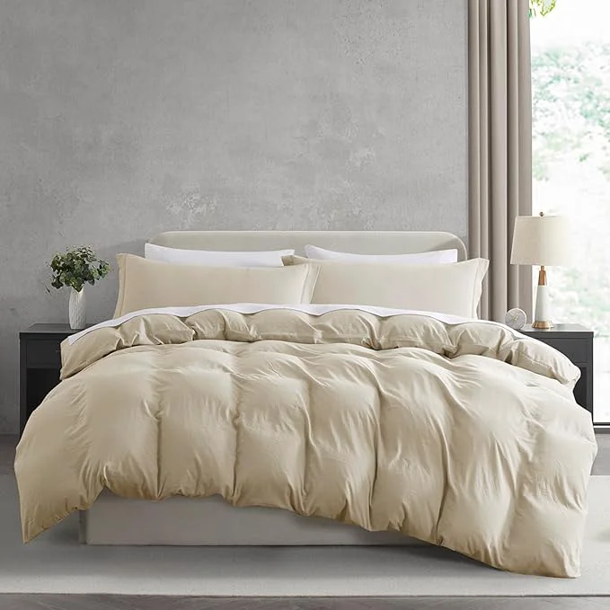 World-Class Nestl Beige Cream Duvet Cover Queen Size – Soft Prewashed Queen Duvet Cover Set 3 Piece with Zipper Closure 1 Duvet Cover 90×90 inches and 2 Pillow Shams Minimalist