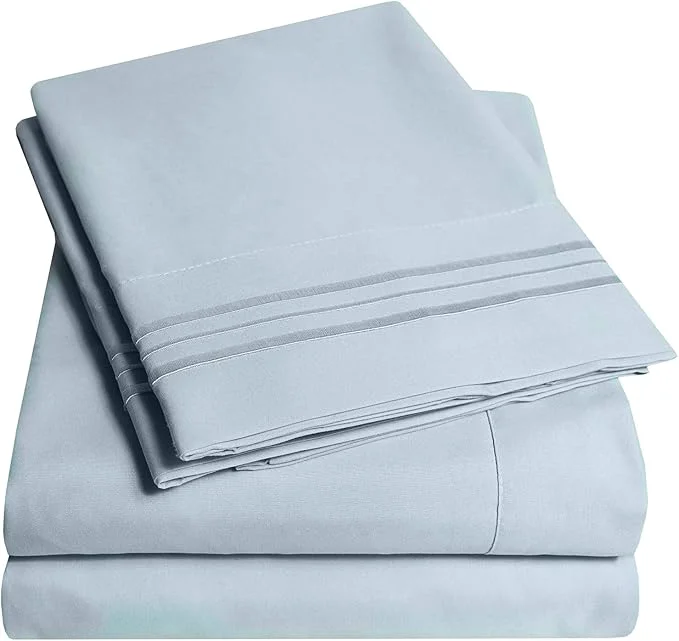Casual 1500 Supreme Collection Full Sheet Sets Misty – Luxury Hotel Bed Sheets and Pillowcase Set for Full Mattress – Extra Soft Elastic Corner Straps Deep Pocket Sheets Full Misty Recyclable