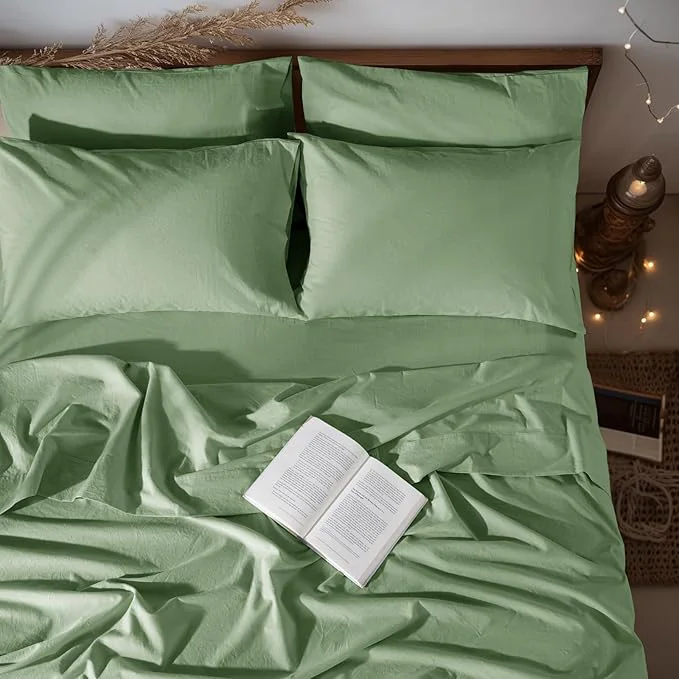 Consistent LBRO2M Pure Linen Sheet Set Deep Pocket Up to 16 quot Bed Sheets Sets Natural Flax Beddings Soft Breathable Comfortable for All Seasons 6 Pcs Sheet Set King Size Green Excellent
