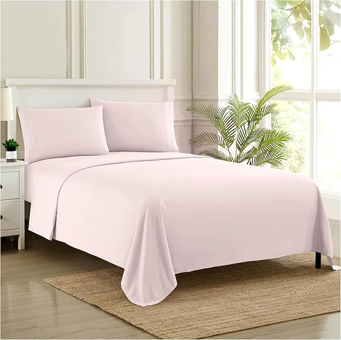 Prestigious Twin XL Sheets – Breathable Luxury Sheets with Full Elastic amp Secure Corner Straps Built In – 1800 Supreme Collection Extra Soft Deep Pocket Bedding Set Sheet Set Twin XL Pale Pink Eco-Friendly