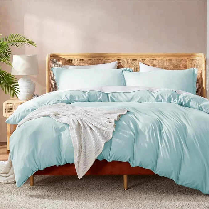 First-Class Nestl Light Blue Duvet Cover Queen Size – Soft Double Brushed Queen Duvet Cover Set 3 Piece with Button Closure 1 Duvet Cover 90×90 inches and 2 Pillow Shams Responsible