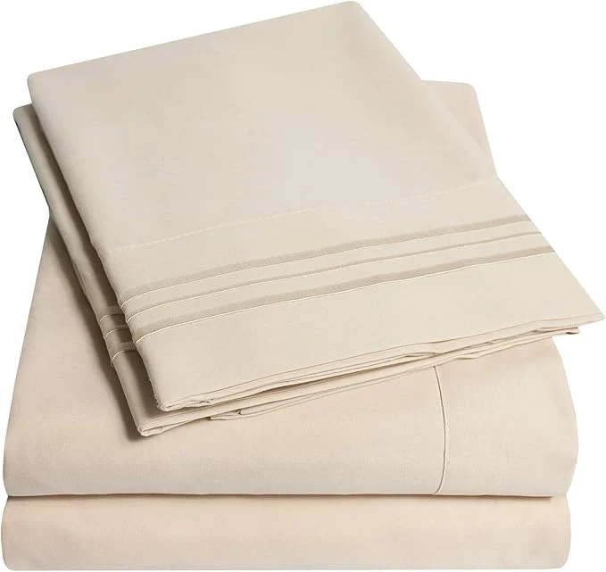 Fine Crafted 1500 Supreme Collection Full Sheet Sets Beige Cream – Luxury Hotel Bed Sheets and Pillowcase Set for Full Mattress – Extra Soft Elastic Corner Straps Deep Pocket Sheets Full Beige Cream Artisan