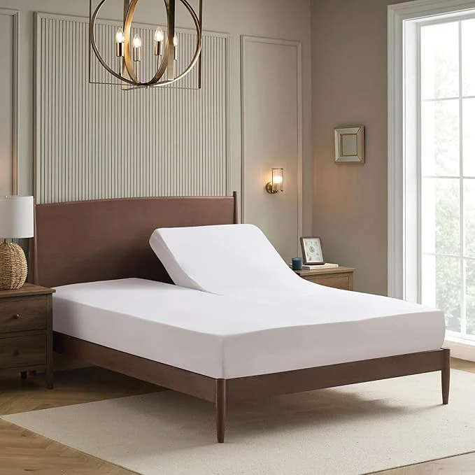 Responsible Split Head King Sheets Set for Adjustable Beds 4 Piece Flex Top Bed Sheets – Deep Pocket Split Top Fitted Sheet with Built-in Corner Straps Luxury Soft Cooling Bedding Wrinkle Resistant White Green