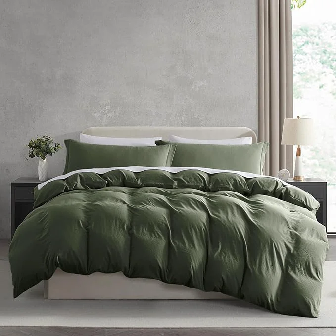 Quality Nestl Olive Green Duvet Cover Queen Size – Soft Prewashed Queen Duvet Cover Set 3 Piece with Zipper Closure 1 Duvet Cover 90×90 inches and 2 Pillow Shams Fine
