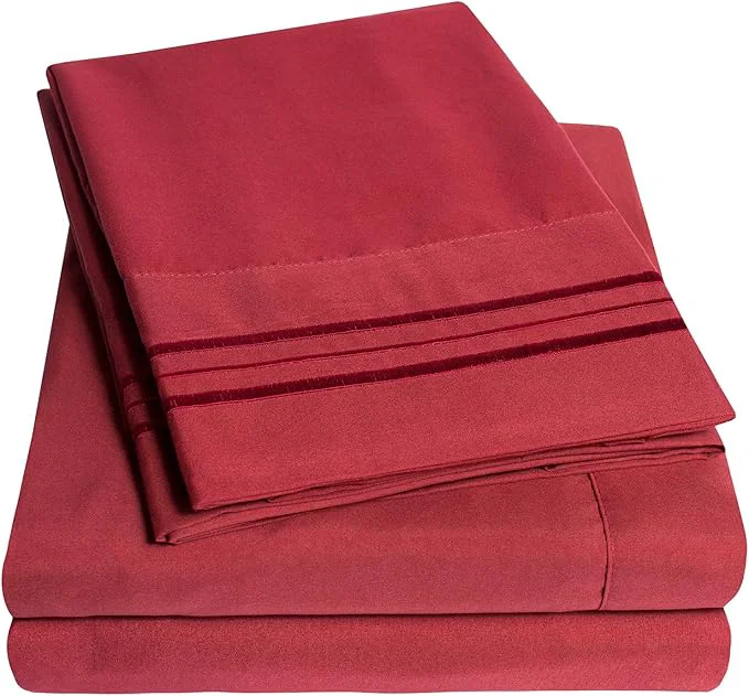 Versatile 1500 Supreme Collection Queen Sheet Sets Burgundy – Luxury Hotel Bed Sheets and Pillowcase Set for Queen Mattress – Extra Soft Elastic Corner Straps Deep Pocket Sheets Queen Burgundy Fast