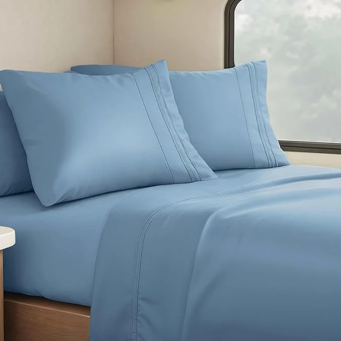 Clara Clark Bed Sheets Premier 1800 Series 4 Piece RV Queen Sheet Set Luxury Soft Sheets for RV Bunks Short Queen – Blue Heaven Fashionable