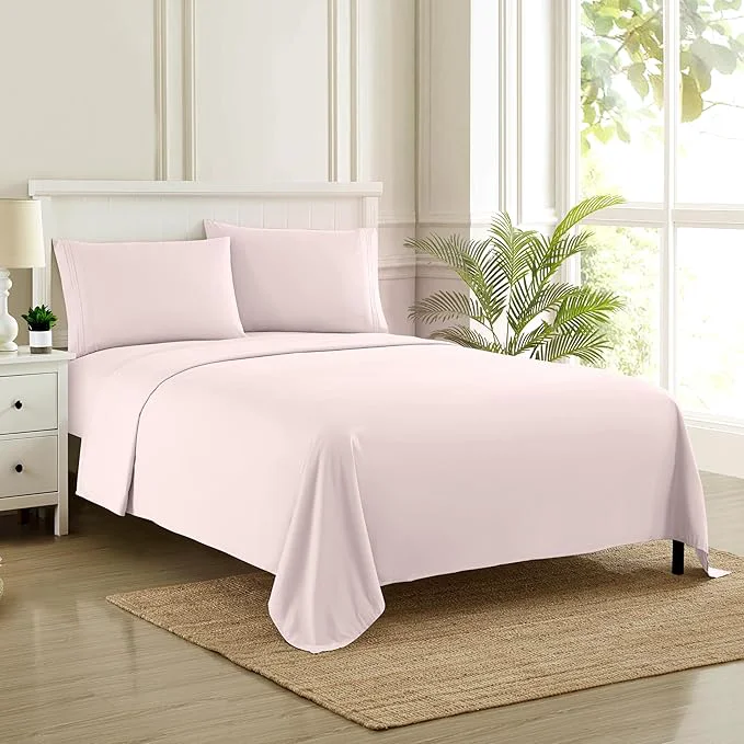 Specialty 1800 Supreme Collection – Breathable Luxury Sheets with Full Elastic amp Secure Corner Straps – Extra Deep Pocket Bedding Full Pale Pink Traditional